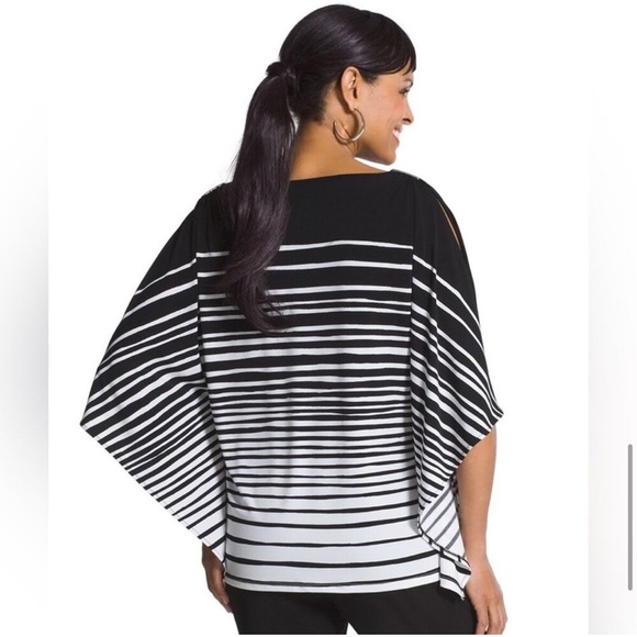 Chico’s Knit Kit Paintbrush Striped Top EUC Sz L/XL Polyester Stretch Women’s - Picture 2 of 6